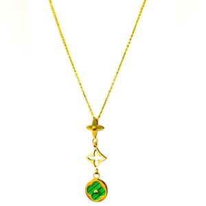 Lucky Necklace w/ 3 Clover Pendants,Gold Covered Stainless Steel Necklace. Green